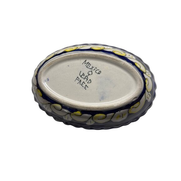 Handcrafted Mexican Talavera by Q Blue Ceramic Oval Serving Bowl 9.25" x 6.25" - Picture 2 of 7